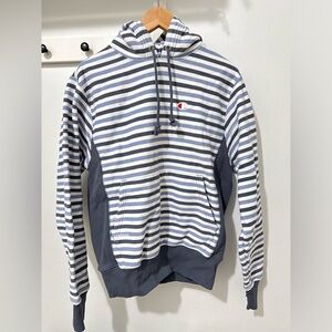Champion Men's Navy and White Striped Hoodie